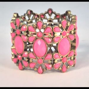 Pink Flower Bracelet 2” Wide